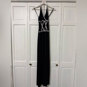 City Triangles Black and White Geometric Full Length Maxi Dress Halter Top Small